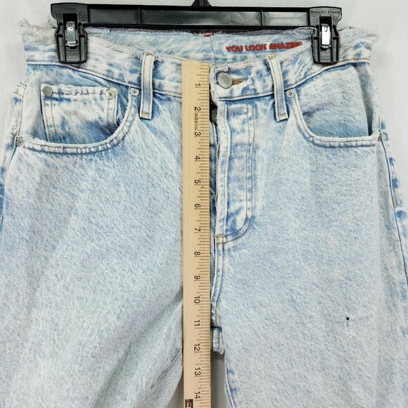 Alice + Olivia Distressed Slouchy Straight Jeans Size 28 Loose Fit Torn Raw Hem - Picture 8 of 16